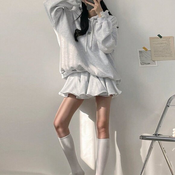 Grey Casual Women's Elastic Waist Fleece Flare Skirt - Picture 3 of 6